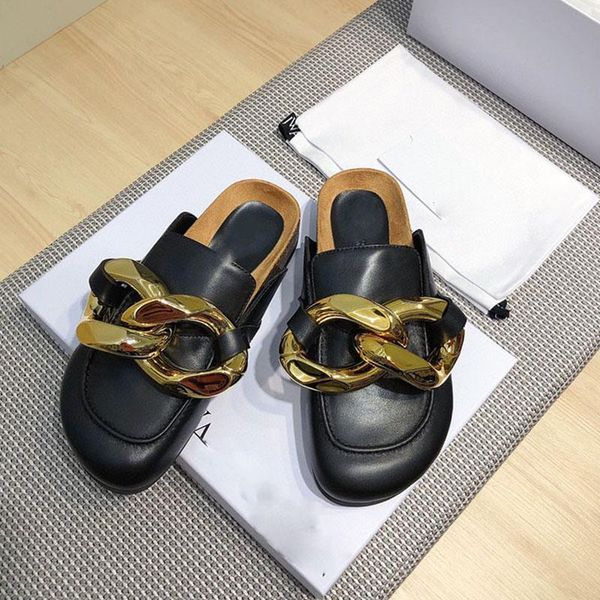 slippers women mules slipper thick bottom casual slides flip flop round toe arrival brand design gold chain closed slip on shoes 2021, Black 
slippers women mules slipper thick bottom casual slides flip flop round toe arrival brand design gold chain closed slip on shoes 2021, Black
