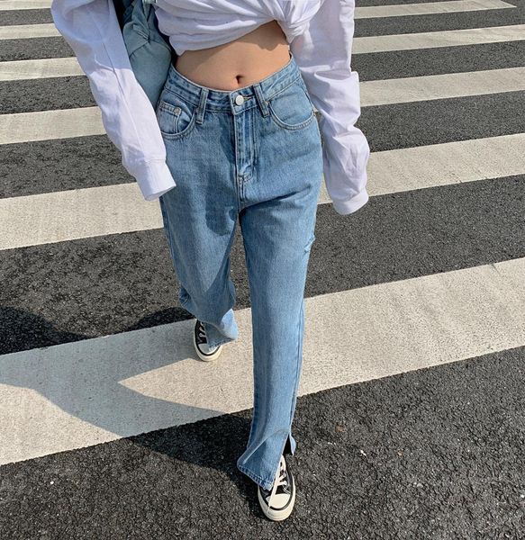 spring and summer thin walk-sweep pants divided high waist all-match loose upright tube wide leg female jeans, Blue
spring and summer thin walk-sweep pants divided high waist all-match loose upright tube wide leg female jeans, Blue