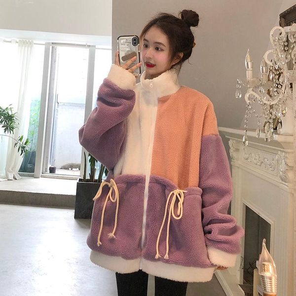 women's hoodies & sweatshirts fall/winter contrast color drawstring imitation lamb hair loose large size stand collar long sleeve jacke, Black
women's hoodies & sweatshirts fall/winter contrast color drawstring imitation lamb hair loose large size stand collar long sleeve jacke, Black