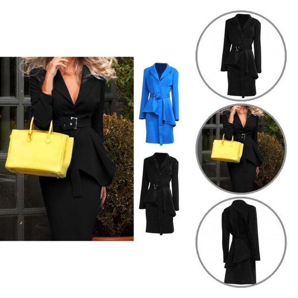two piece dress suit jacket skirt solid color knee length irregular bottom lace-up blazer, White
two piece dress suit jacket skirt solid color knee length irregular bottom lace-up blazer, White