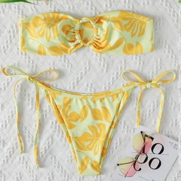swimsuit ladies 2021 lace-up tube bikini split leaf print set sports beach women's swimwear, White;black
swimsuit ladies 2021 lace-up tube bikini split leaf print set sports beach women's swimwear, White;black