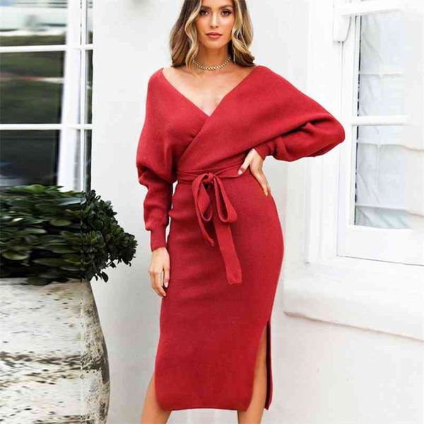 autumn winter elegant dress women loose v-neck knitted bat sleeve with belt dresses female women casual long dresses 210508, Black;gray
autumn winter elegant dress women loose v-neck knitted bat sleeve with belt dresses female women casual long dresses 210508, Black;gray
