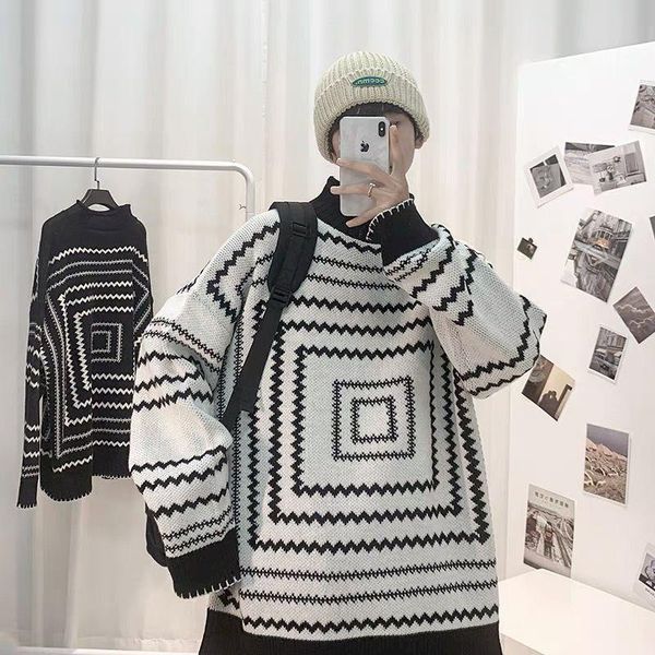 men's sweaters men pullovers knitted geometric turtleneck autumn winter warm 2021 korean loose casual harajuku female oversized, White;black
men's sweaters men pullovers knitted geometric turtleneck autumn winter warm 2021 korean loose casual harajuku female oversized, White;black