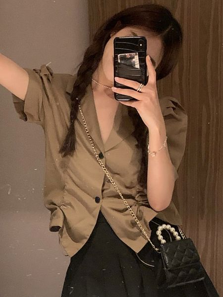 solid clour short-sleeved shirt for women 2021 summer new french style retro blouse fashion gentle elegant suit collar top, White
solid clour short-sleeved shirt for women 2021 summer new french style retro blouse fashion gentle elegant suit collar top, White