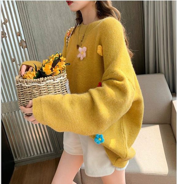 women sweaters fresh sweet colorful flower stitching pullover autumn loose all-match knitted 2021 cute sweater women's, White;black
women sweaters fresh sweet colorful flower stitching pullover autumn loose all-match knitted 2021 cute sweater women's, White;black