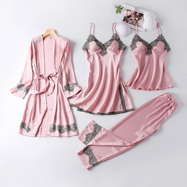 women's tracksuits 4 pieces women pajamas sets faux silk sleepwear elegant lace fashion spring autumn homewear, Gray
women's tracksuits 4 pieces women pajamas sets faux silk sleepwear elegant lace fashion spring autumn homewear, Gray