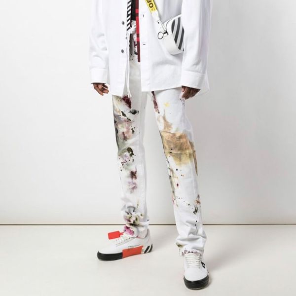 American High Street Brand OFF Creative Ink Splash Painted White Jeans Streetwear Slim Mens Pants Trousers Mens Clothing, As photo
American High Street Brand OFF Creative Ink Splash Painted White Jeans Streetwear Slim Mens Pants Trousers Mens Clothing, As photo
