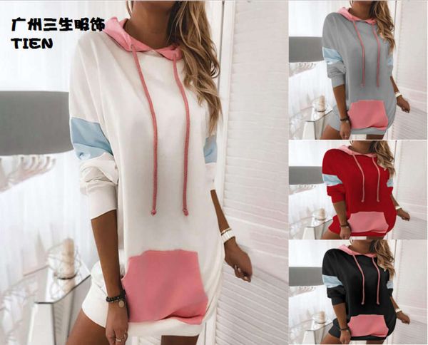 casual patchwork long sleeve kangaroo pocket hooded mini, White;black
casual patchwork long sleeve kangaroo pocket hooded mini, White;black