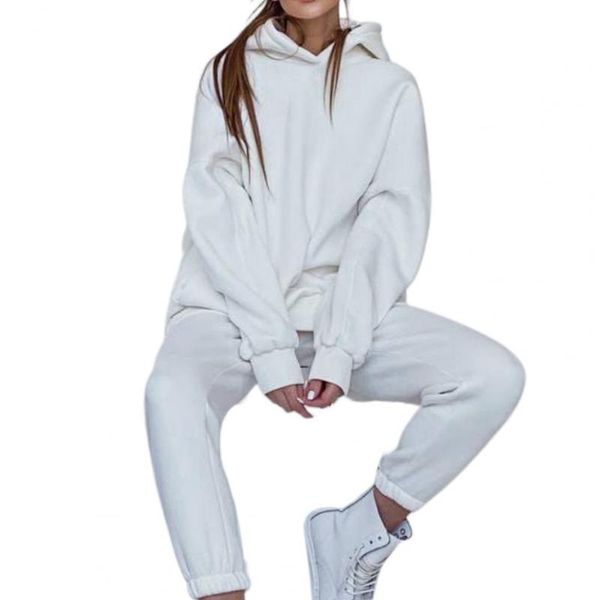 women's two piece pants tracksuit solid color hoodie suit warm casual long sleeve hooded women for winter clothing sets, White
women's two piece pants tracksuit solid color hoodie suit warm casual long sleeve hooded women for winter clothing sets, White