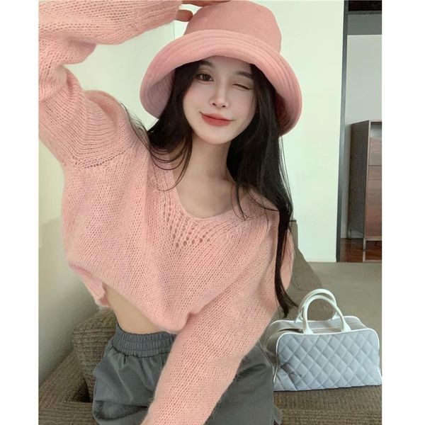 women's sweaters 2021 solid sweater clothing autumn winter hollow out lazy wind loose short knitting long sleeve fashion, White;black
women's sweaters 2021 solid sweater clothing autumn winter hollow out lazy wind loose short knitting long sleeve fashion, White;black