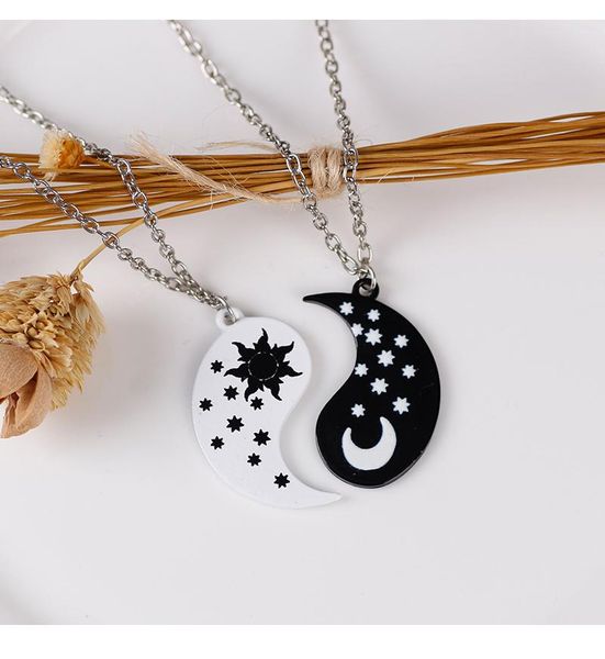 pendant necklaces 2 piece set sun moon star round choker female friend friendship fashion couple necklace jewelry for men, Silver
pendant necklaces 2 piece set sun moon star round choker female friend friendship fashion couple necklace jewelry for men, Silver