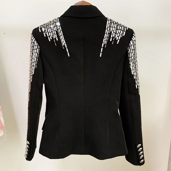 european american autumn and winter high-quality double-breasted heavy industry beaded metal piece slim suit, White;black
european american autumn and winter high-quality double-breasted heavy industry beaded metal piece slim suit, White;black