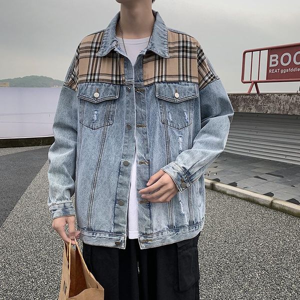 men's vests autumn brand denim jacket hong kong style plaid stitching loose casual all-match tooling clothing, Black;white
men's vests autumn brand denim jacket hong kong style plaid stitching loose casual all-match tooling clothing, Black;white