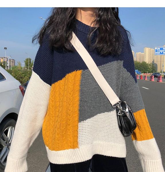 korean color patchwork knitted sweaters 2021 fashion women vintage ins style long sleeve warm sweater female women's, White;black
korean color patchwork knitted sweaters 2021 fashion women vintage ins style long sleeve warm sweater female women's, White;black