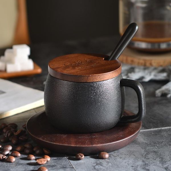mugs 250ml creative black matte coarse pottery coffee cup with wooden saucer spoon kit brief ceramic drinkware office tea water
mugs 250ml creative black matte coarse pottery coffee cup with wooden saucer spoon kit brief ceramic drinkware office tea water