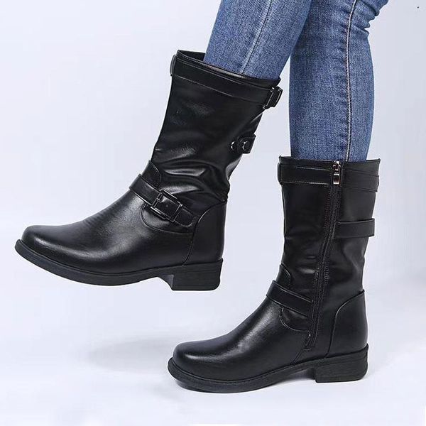 women buckle mid-calf boots female low square heel zipper half woman fall winter pu flat shoes black gray size 43
women buckle mid-calf boots female low square heel zipper half woman fall winter pu flat shoes black gray size 43