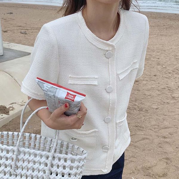 women's jackets korean chic elegant o neck short sleeve women simple office ladies summer 2021 ropa de mujer thin button-up, Black;brown
women's jackets korean chic elegant o neck short sleeve women simple office ladies summer 2021 ropa de mujer thin button-up, Black;brown