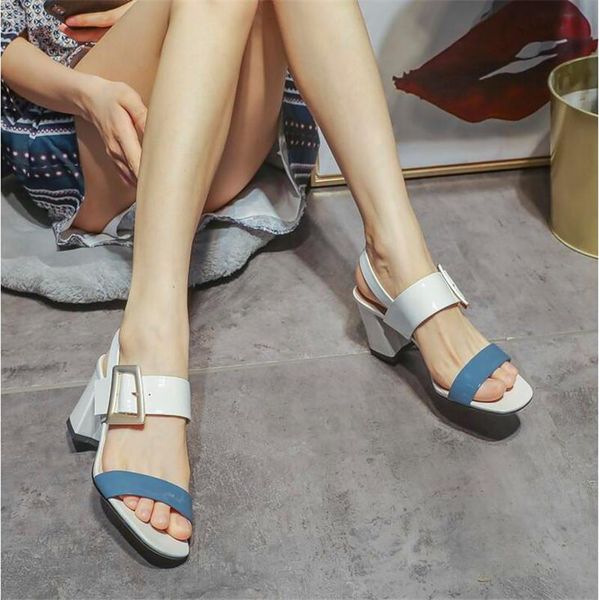sandals metal buckle decorative mid-heel chunky heel female summer patent leather high heels fairy wind, Black
sandals metal buckle decorative mid-heel chunky heel female summer patent leather high heels fairy wind, Black
