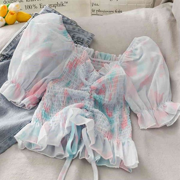women's blouses & shirts 2021 novel fashion summer necklace square tight short sleeve gauze ffy blouse korean style sweet women's, White
women's blouses & shirts 2021 novel fashion summer necklace square tight short sleeve gauze ffy blouse korean style sweet women's, White