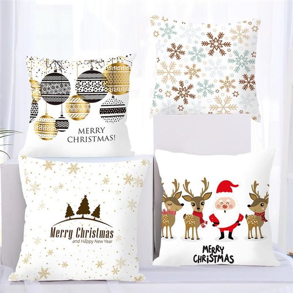 christmas cushion cover short plush santa claus snow xmas deer letter pillow case home sofa decorative pillowcase cushion/decorative