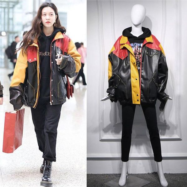 leather jacket female spring 2021 korean style stitching wild western loose pu motorcycle women's trend jackets, Black;brown
leather jacket female spring 2021 korean style stitching wild western loose pu motorcycle women's trend jackets, Black;brown