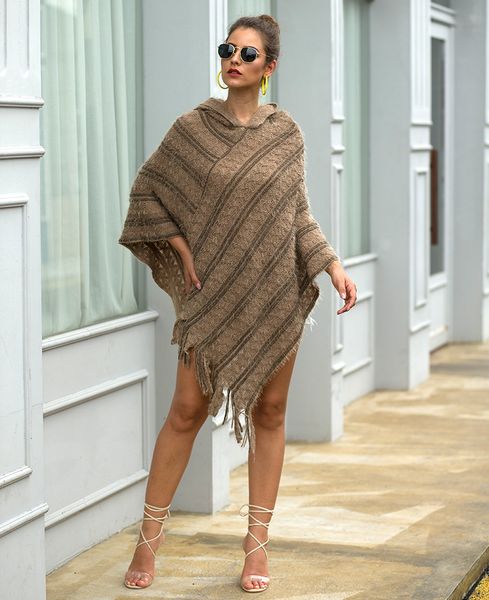 women's knits & tees bohemian batwing sweater poncho fringe striped oversize winter ponchos and capes knitwear women fashion hoode, White
women's knits & tees bohemian batwing sweater poncho fringe striped oversize winter ponchos and capes knitwear women fashion hoode, White