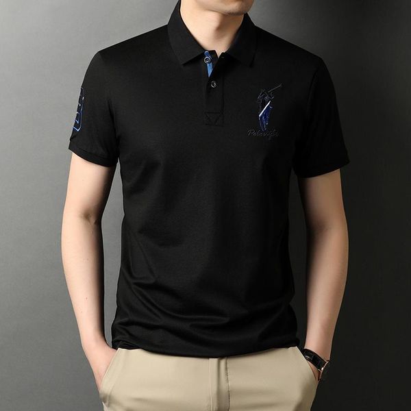 men's polos 2021 summer embroidery logo short sleeve shirts for men casual slim business male formal social lapel tee, White;black
men's polos 2021 summer embroidery logo short sleeve shirts for men casual slim business male formal social lapel tee, White;black