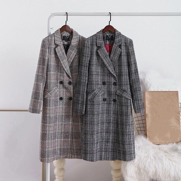 women's wool & blends women turn-down collar nice coat double breasted plaid long outerwear autumn winter loose coats, Black
women's wool & blends women turn-down collar nice coat double breasted plaid long outerwear autumn winter loose coats, Black