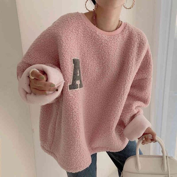 women's hoodies & sweatshirts nomikuma korean autumn winter lamb wool warm sweatshirt causal letter embroidery pullover oversized 6l45, Black
women's hoodies & sweatshirts nomikuma korean autumn winter lamb wool warm sweatshirt causal letter embroidery pullover oversized 6l45, Black