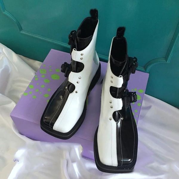 boots women's mixed color low heels black white square toe shoes buckle fashion platform zapatos de mujer botas wedges 2021
boots women's mixed color low heels black white square toe shoes buckle fashion platform zapatos de mujer botas wedges 2021