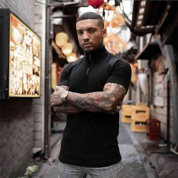 new summer stripe knitted short sleeve t shirts men gym fitness clothing slim fit zipper stand tshirt bodybuilding tee shirts 210421, White;black
new summer stripe knitted short sleeve t shirts men gym fitness clothing slim fit zipper stand tshirt bodybuilding tee shirts 210421, White;black