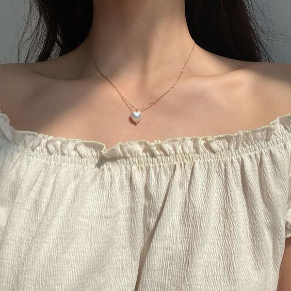 chains sweet graceful and fashionable heart-shaped pendant necklace girl charm clavicle chain simple ins style pearl, Silver 
chains sweet graceful and fashionable heart-shaped pendant necklace girl charm clavicle chain simple ins style pearl, Silver