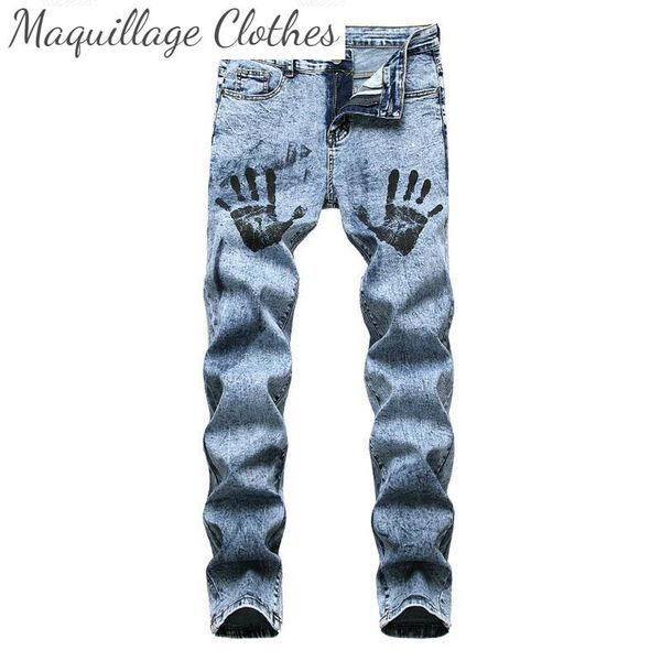 fashion men hand printed jeans pants hi street stretch denim trousers for male washed size 29-42 men's, Blue
fashion men hand printed jeans pants hi street stretch denim trousers for male washed size 29-42 men's, Blue