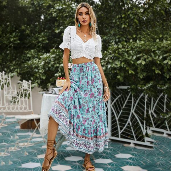 skirts bohemia blue floral print rayon cotton long skirt women elastic high waist spliced ruched pleated female boho hippie jupe, Black
skirts bohemia blue floral print rayon cotton long skirt women elastic high waist spliced ruched pleated female boho hippie jupe, Black