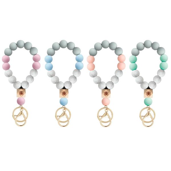 silicone keychain wooden bead butterfly new silicone bead bracelet key chain, Silver