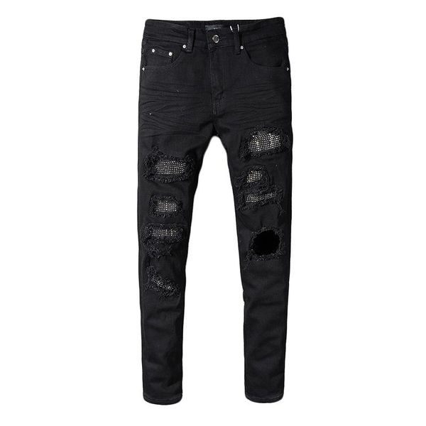 stripe brand men's painted black jeans fashion slim skinny holes patchwork stretch denim pants for man big size 40 565, Blue
stripe brand men's painted black jeans fashion slim skinny holes patchwork stretch denim pants for man big size 40 565, Blue