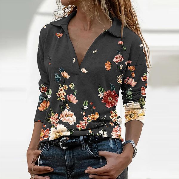 40 fall fashion flowers print womens shirt turn down v neck long sleeves pullover blouses blusas mujer de moda, White
40 fall fashion flowers print womens shirt turn down v neck long sleeves pullover blouses blusas mujer de moda, White