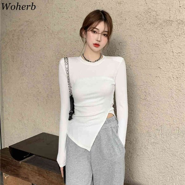 blusas mujer spring white knitted long-sleeved sweater basic shirt women o neck irregular split slim fit all-match 210422
blusas mujer spring white knitted long-sleeved sweater basic shirt women o neck irregular split slim fit all-match 210422