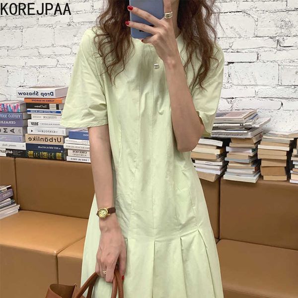 korejpaa women dress korea chic summer simple temperament o-neck loose casual short sleeve solid color wild pleated vestido 210526, Black;gray
korejpaa women dress korea chic summer simple temperament o-neck loose casual short sleeve solid color wild pleated vestido 210526, Black;gray