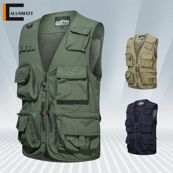 outdoor men' fishing vest jacket pography multi pocket zipper jacket sleeveless male military travel hiking mesh drift vests 220309, White;black 
outdoor men' fishing vest jacket pography multi pocket zipper jacket sleeveless male military travel hiking mesh drift vests 220309, White;black