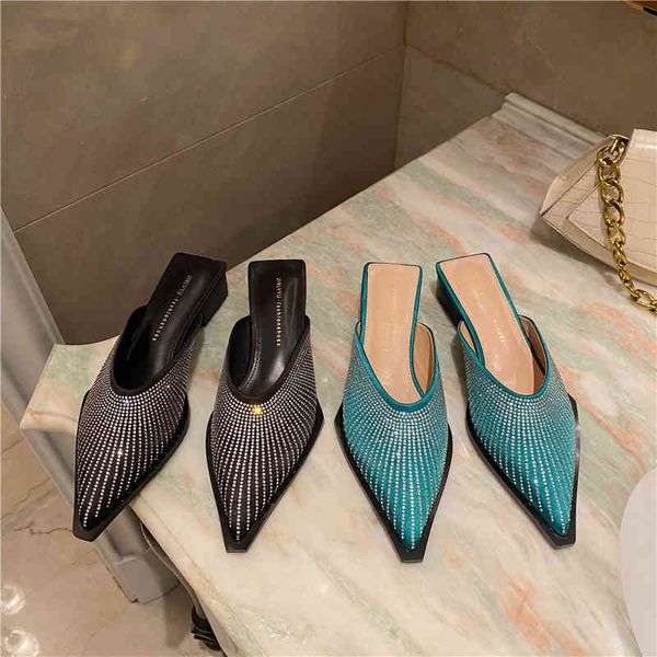 pointed toe women slippers shallow slides thick low heels slip on mules shoes crystal sandals slides pumps size 35-39 210513, Black
pointed toe women slippers shallow slides thick low heels slip on mules shoes crystal sandals slides pumps size 35-39 210513, Black