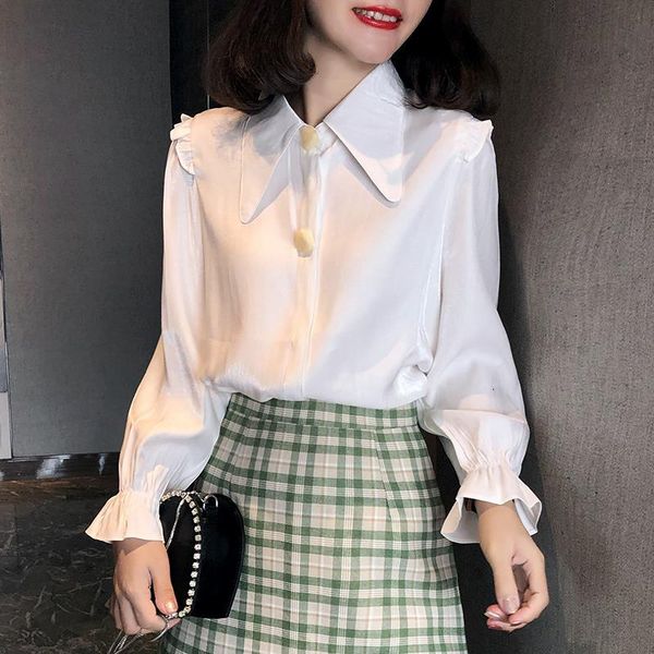 women's blouses & shirts arrival 2019 autumn korea fashion women long sleeve loose shirts big turn-down collar button ol lady bl, White
women's blouses & shirts arrival 2019 autumn korea fashion women long sleeve loose shirts big turn-down collar button ol lady bl, White