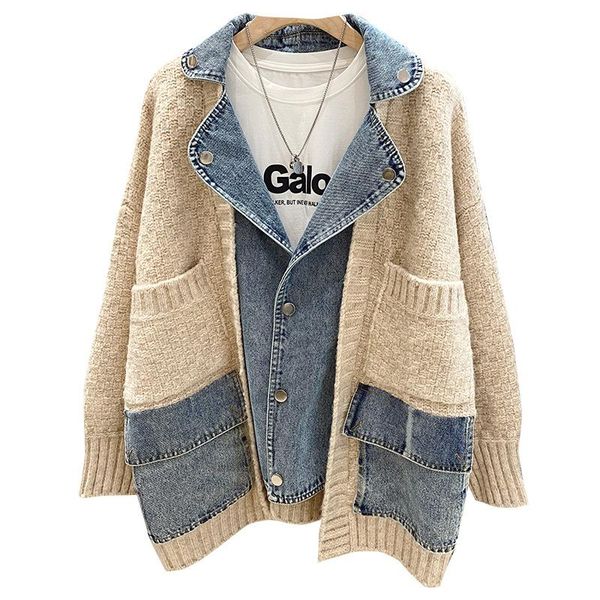 women's knits & tees european american style fashion stitching denim jacket women winter loose lazy thick sweater cardigan top, White
women's knits & tees european american style fashion stitching denim jacket women winter loose lazy thick sweater cardigan top, White