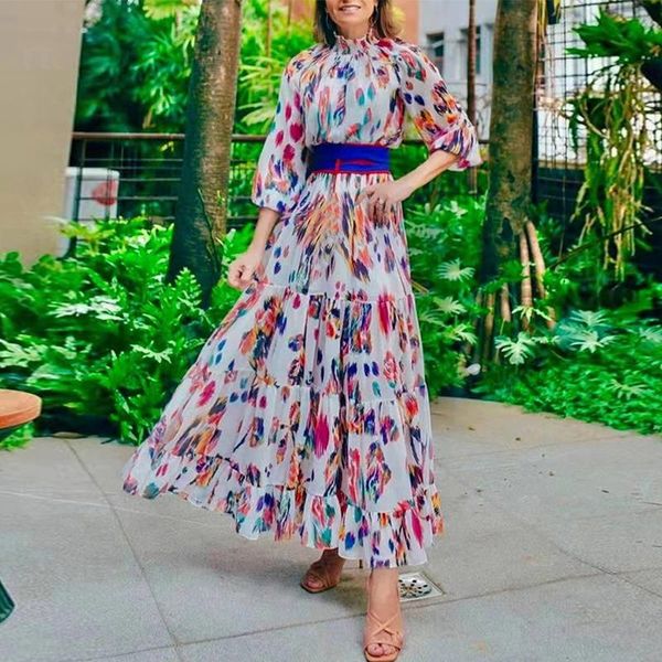 casual dresses women long summer dress floral print lantern sleeve high waist belt maxi holiday, Black;gray
casual dresses women long summer dress floral print lantern sleeve high waist belt maxi holiday, Black;gray