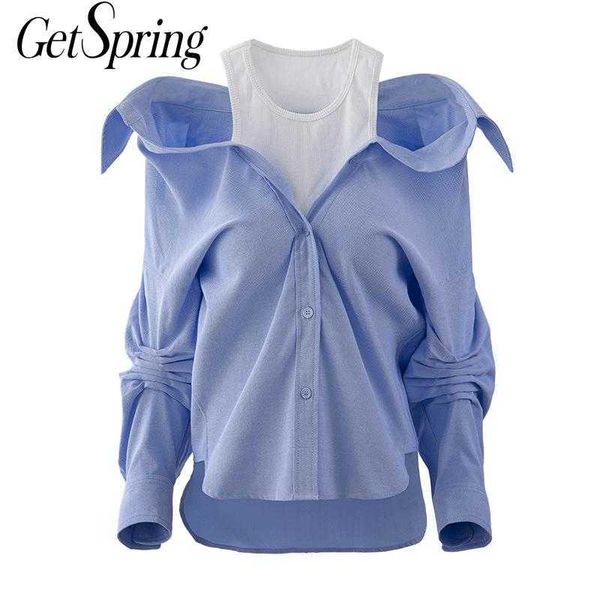 getspring women blouse patchwork fake two irregular women's summer shirt long sleeve color matching female s 210601, White
getspring women blouse patchwork fake two irregular women's summer shirt long sleeve color matching female s 210601, White
