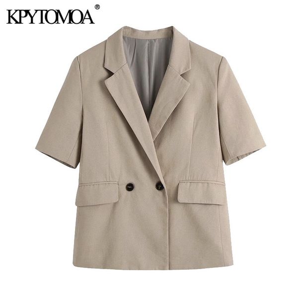 women fashion double breasted blazer coat vintage short sleeve pockets female outerwear chic 210416, White;black
women fashion double breasted blazer coat vintage short sleeve pockets female outerwear chic 210416, White;black