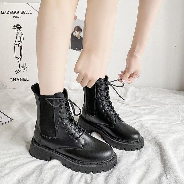 boots shoes women's anklet round head thick bottom comfortable platform short tube middle heel lace up, Black
boots shoes women's anklet round head thick bottom comfortable platform short tube middle heel lace up, Black
