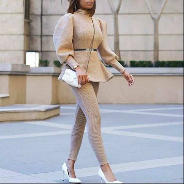khaki 2 pieces set long women tracksuits lantern sleeve pullover waist belt slim pants high collar autumn fashion suits, Gray
khaki 2 pieces set long women tracksuits lantern sleeve pullover waist belt slim pants high collar autumn fashion suits, Gray