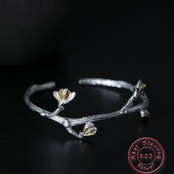 amxiu vintage two tones color open bangle 100% 925 silver branch flower bangles jewelry for women bijoux valentine's accessories, Black
amxiu vintage two tones color open bangle 100% 925 silver branch flower bangles jewelry for women bijoux valentine's accessories, Black