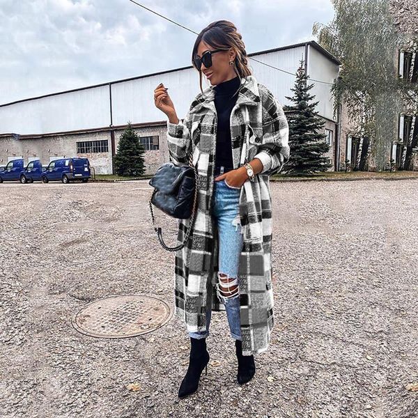 women's wool & blends winter plaid women jacket fashion lapel collar long sleeve coat temperament buttoned pocket casual *8, Black
women's wool & blends winter plaid women jacket fashion lapel collar long sleeve coat temperament buttoned pocket casual *8, Black